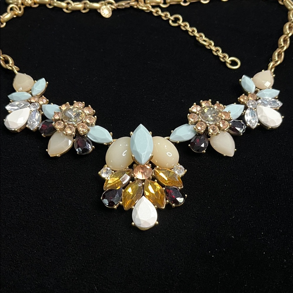 1534 J. Crew Gold and Multicolor Crystal Floral Cluster Necklace - Picture 6 of 7